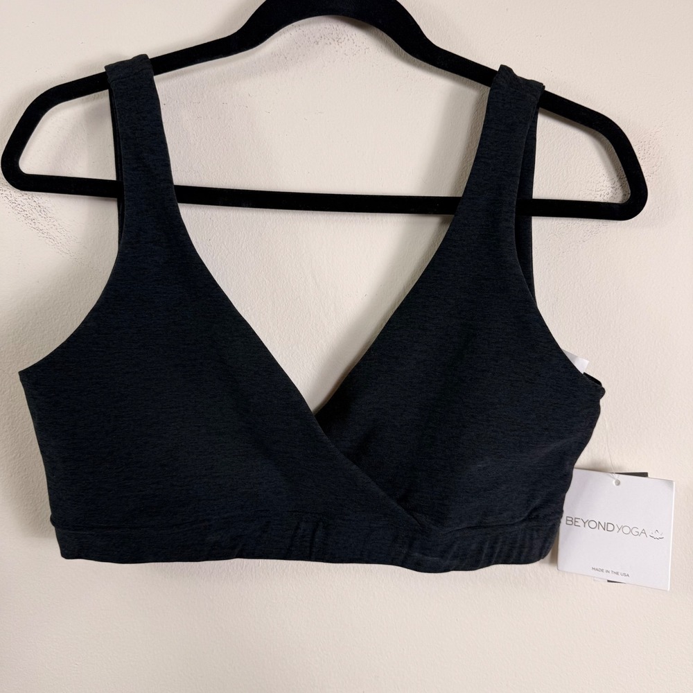 Beyond Yoga Spacedye Crossed Over Bra Darkest Night Black Womens Large NEW